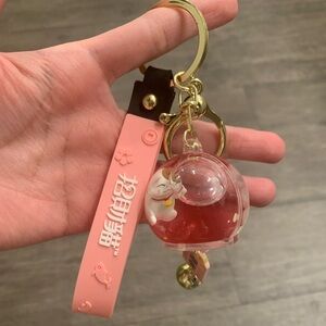 Pink Silicone Keychain Strap with Lucky Cat Bubble Charm